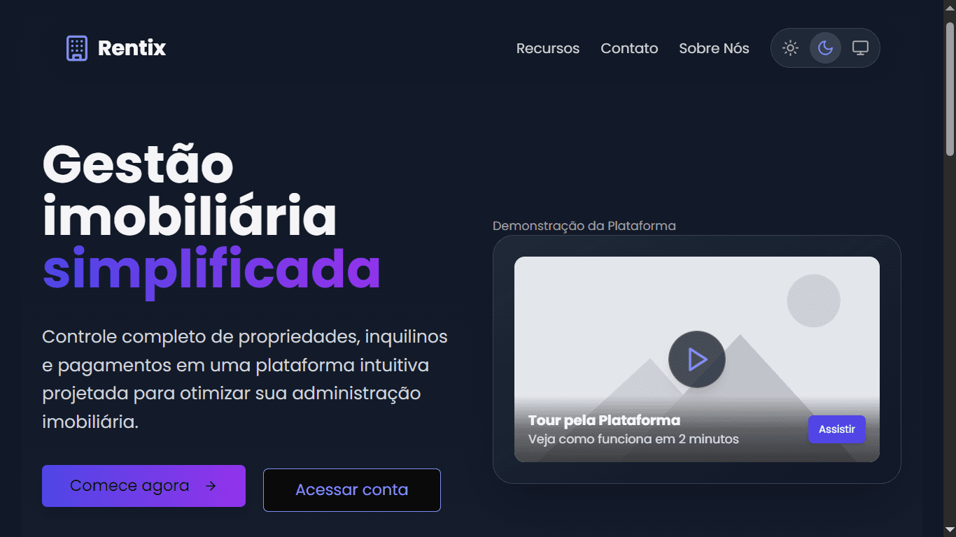 Screenshot 1 do projeto Rentix - Gestão Imobiliária Inteligente