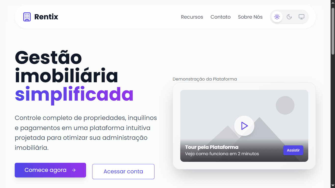 Screenshot 2 do projeto Rentix - Gestão Imobiliária Inteligente