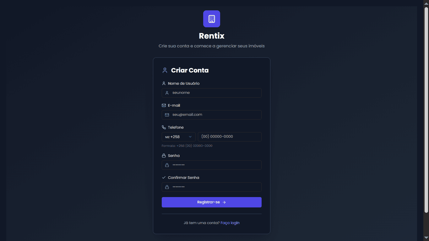 Screenshot 4 do projeto Rentix - Gestão Imobiliária Inteligente