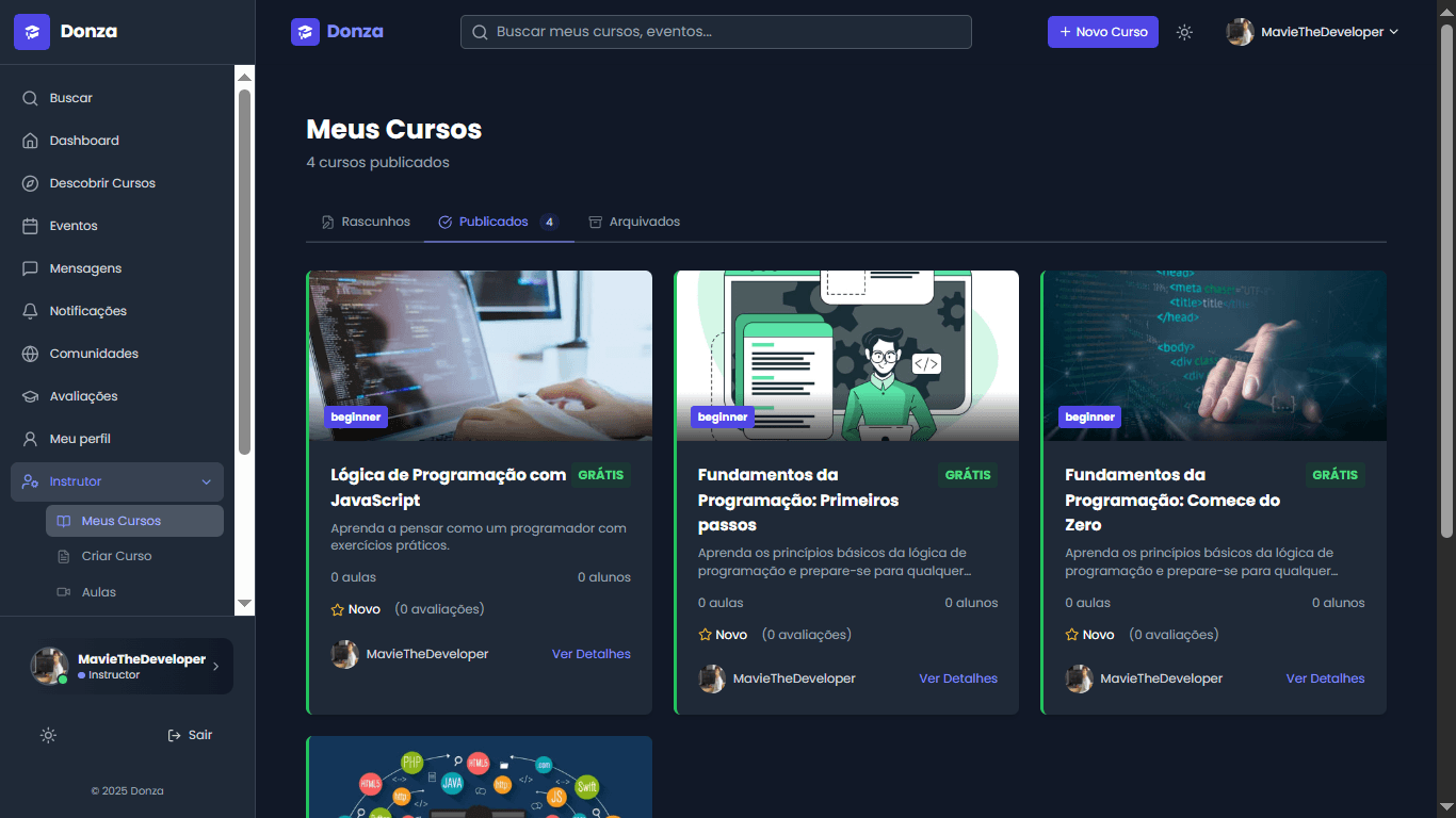 Screenshot 5 do projeto Donza - Plataforma de Ensino Online