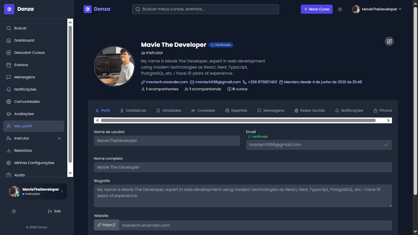 Screenshot 6 do projeto Donza - Plataforma de Ensino Online